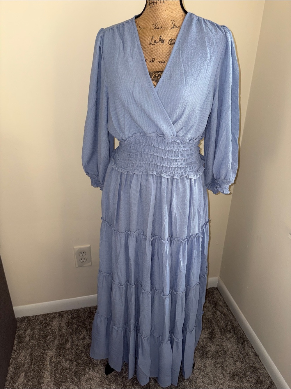 Light Blue Smocked Waist Maxi Dress